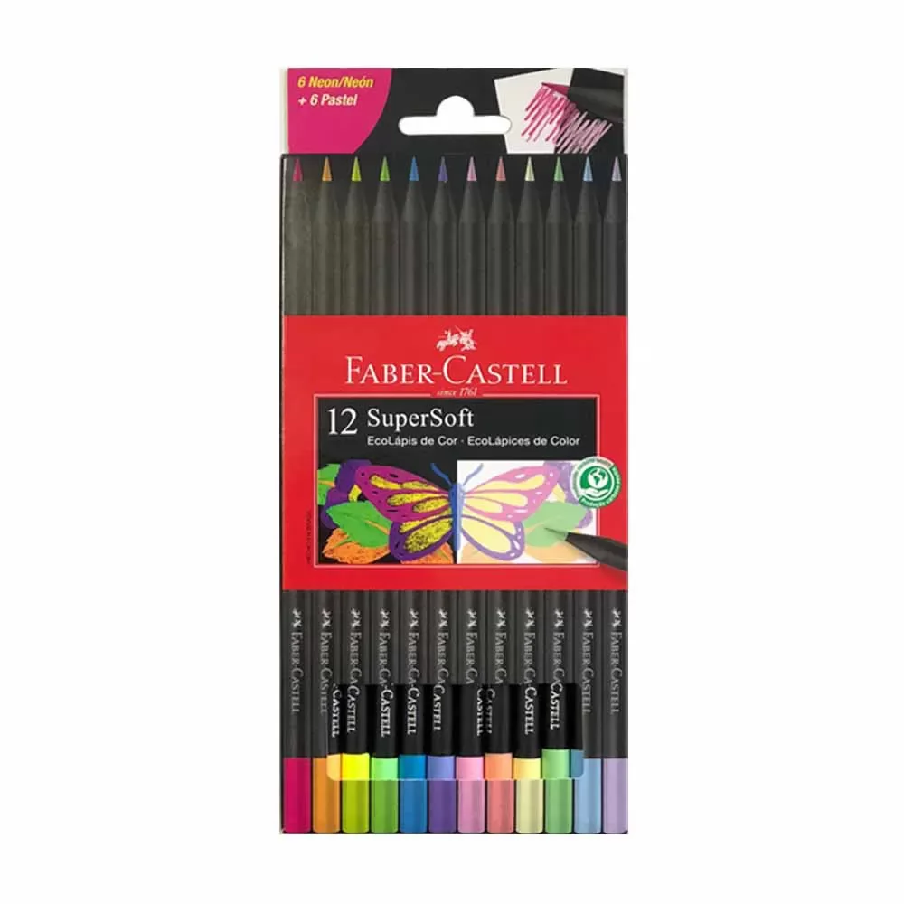 LÁPIS DE COR SUPERSOFT 6 NEON + 6 PASTEL - FABER CASTELL