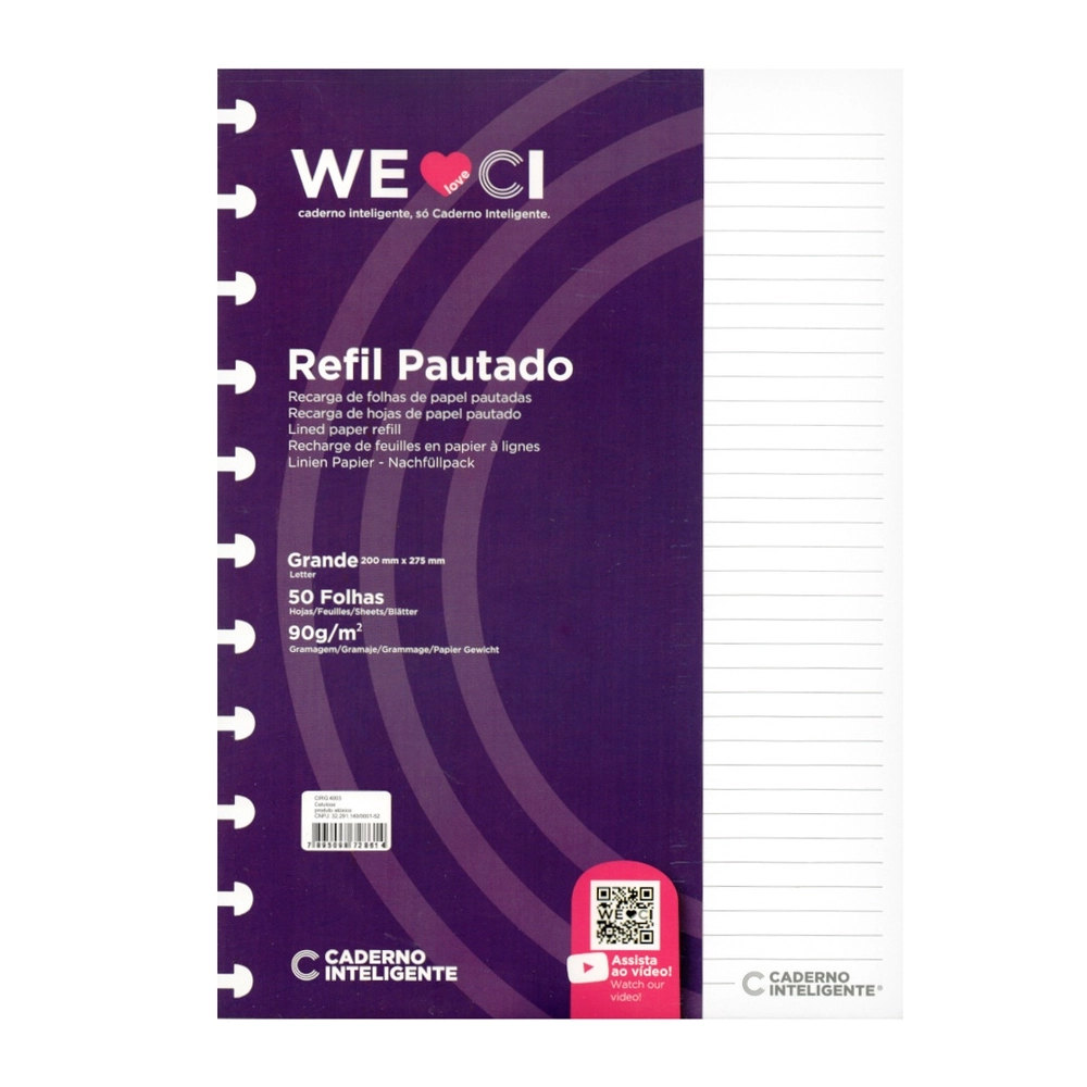 REFIL PAUTADO CADERNO INTELIGENTE - GRANDE 90G 50FLS CIRG4003