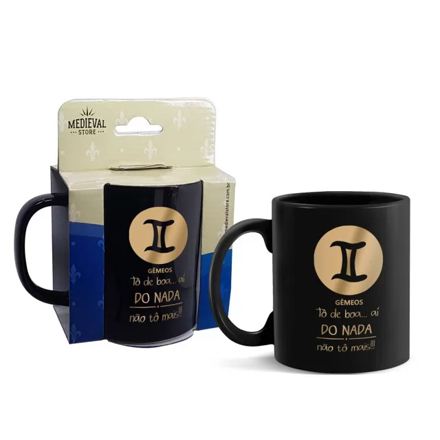 CANECA PORCELANA PRETA SIGNOS GÊMEOS