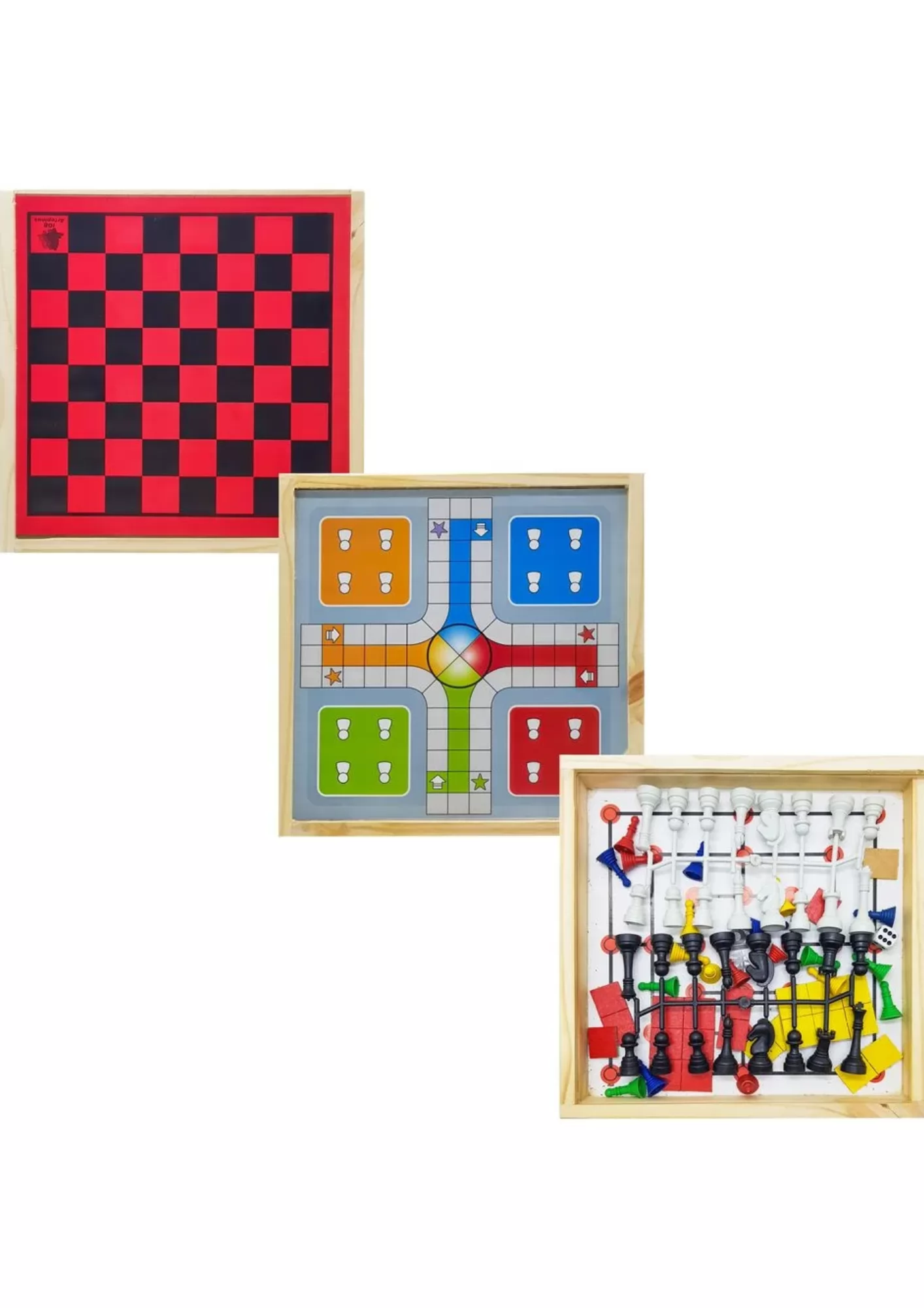 TABULEIRO 4 JOGOS LUDO /DAMA /TRILHA / XADREZ - IOB BRINQUEDOS