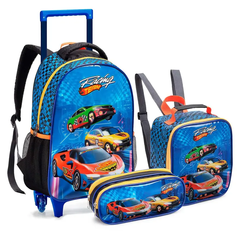 KIT MOCHILA RODINHAS + LANCHEIRA + ESTOJO RACING TEAM INFANTIL - SEANITE
