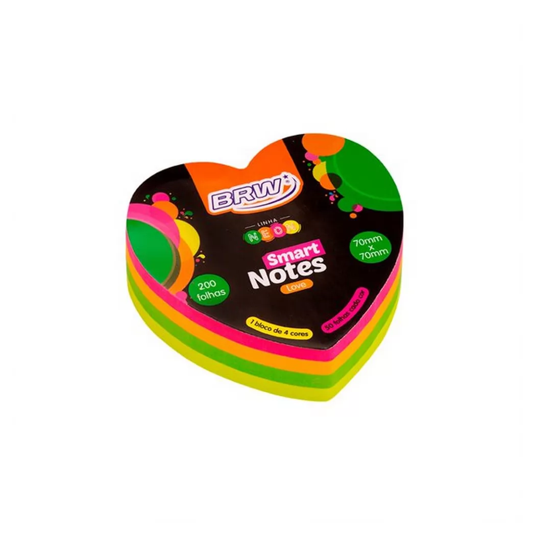 BLOCO SMART NOTES LOVE 70X70MM CORAÇÃO COLORIDO NEON
