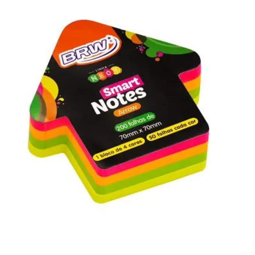 BLOCO SMART NOTES ARROW 70X70MM SETA - COLORIDO NEON 200FLS -