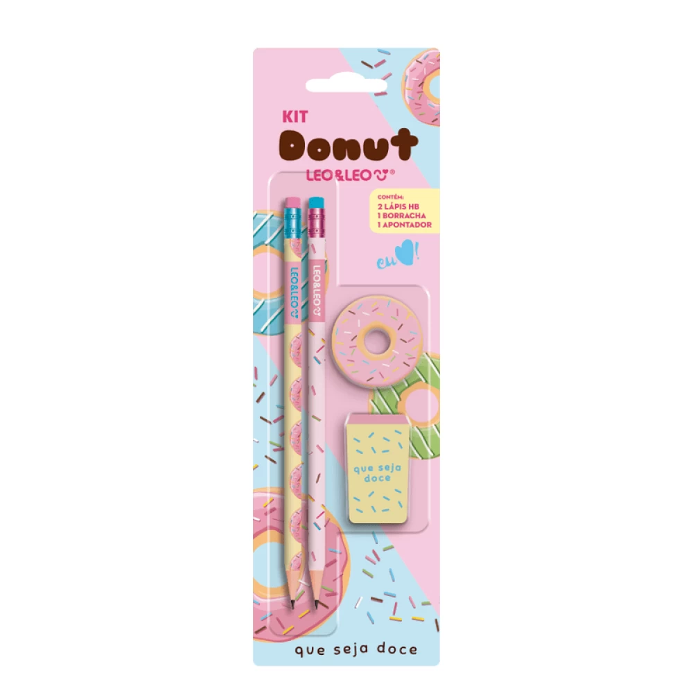 KIT LAPIS HB DONUT 2 LAPIS/APONTADOR/BORRACHA LEOELEO