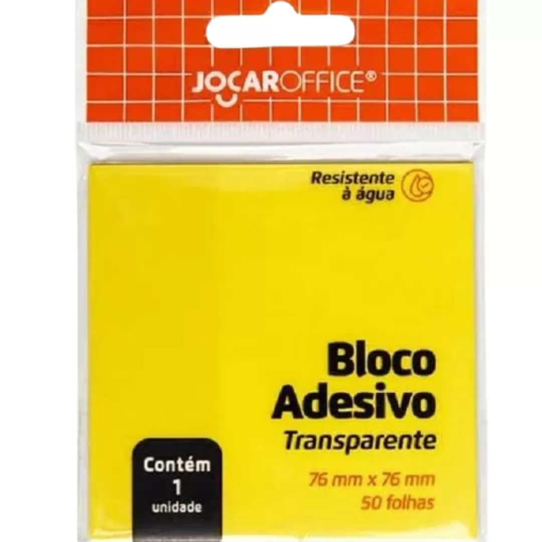 BLOCO ADESIVO TRANSPARENTE AMARELO 76MM X 76MM 50F - JOCAR OFFICE