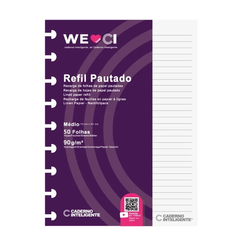 REFIL PAUTADO CADERNO INTELIGENTE - MEDIO 90G