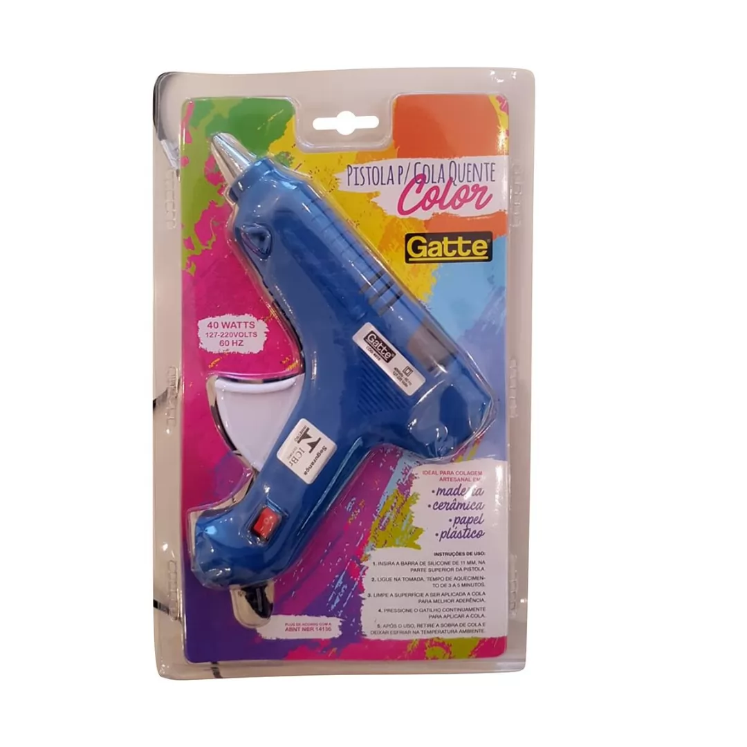 PISTOLA P/ COLA QUENTE GRANDE 40W BOTÃO OFF AZUL - GATTE