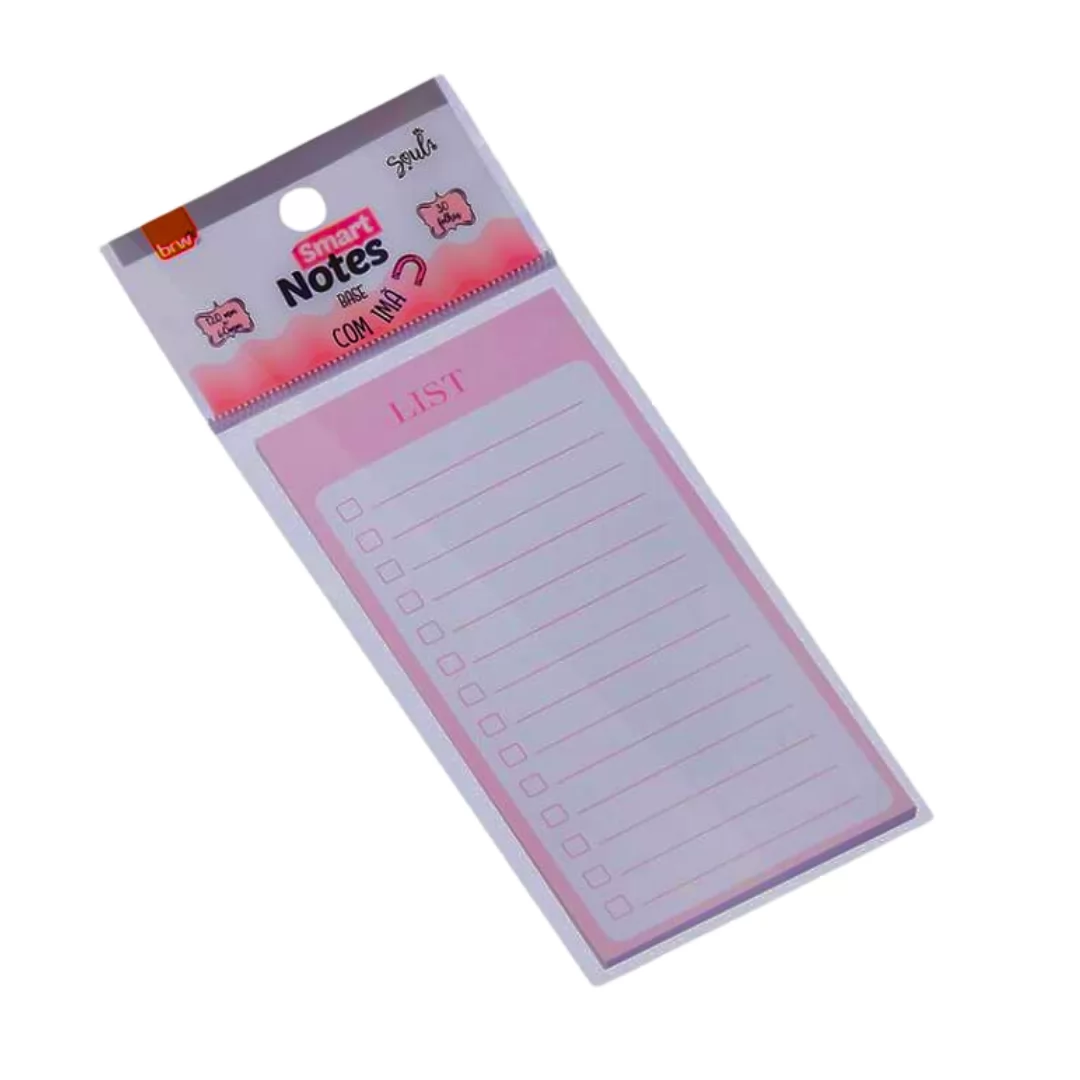 BLOCO SMART NOTES 60X120MM - ROSA PAUTADO C/ BASE IMÃ - 30FLS