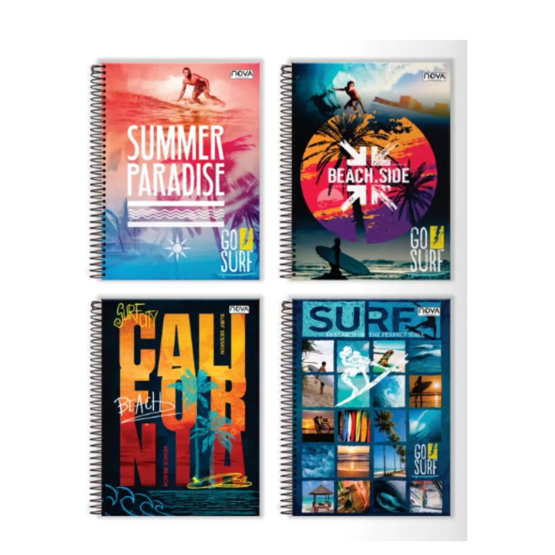 CADERNO UNIVERSITÁRIO ESPIRAL 1M 80FLS GO SURF- NOVA CADERNOS