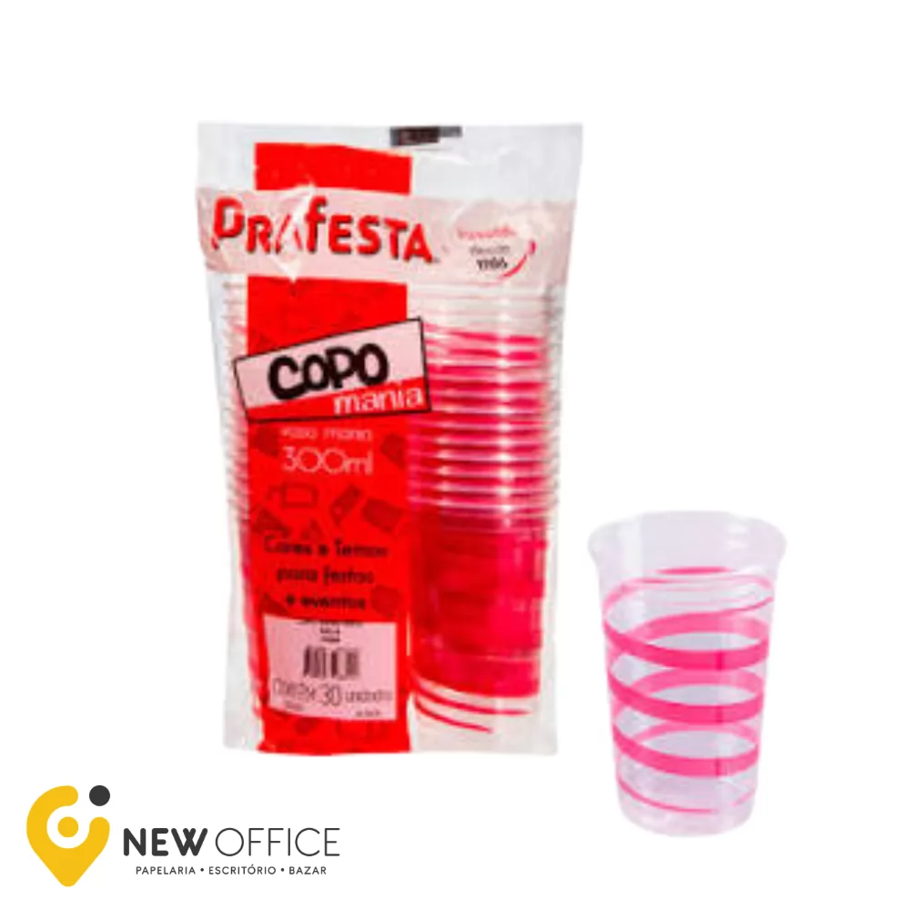 COPO MANIA FESTA ROSA 300ML 30UN - PRAFESTA