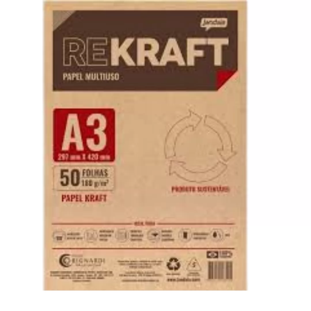 PAPEL KRAFT A3 180G C/50 FLS RECICLADO- JANDAIA