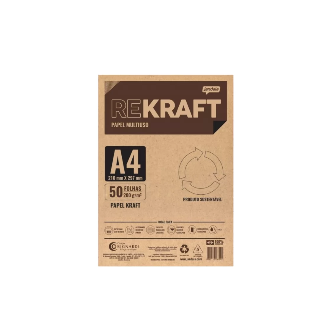 PAPEL KRAFT A4 200G C/50 FLS RECICLADO- JANDAIA