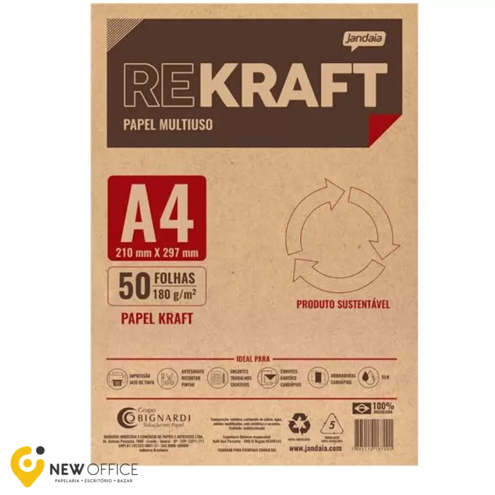 PAPEL KRAFT A4 180G C/50 FLS RECICLADO -JANDAIA