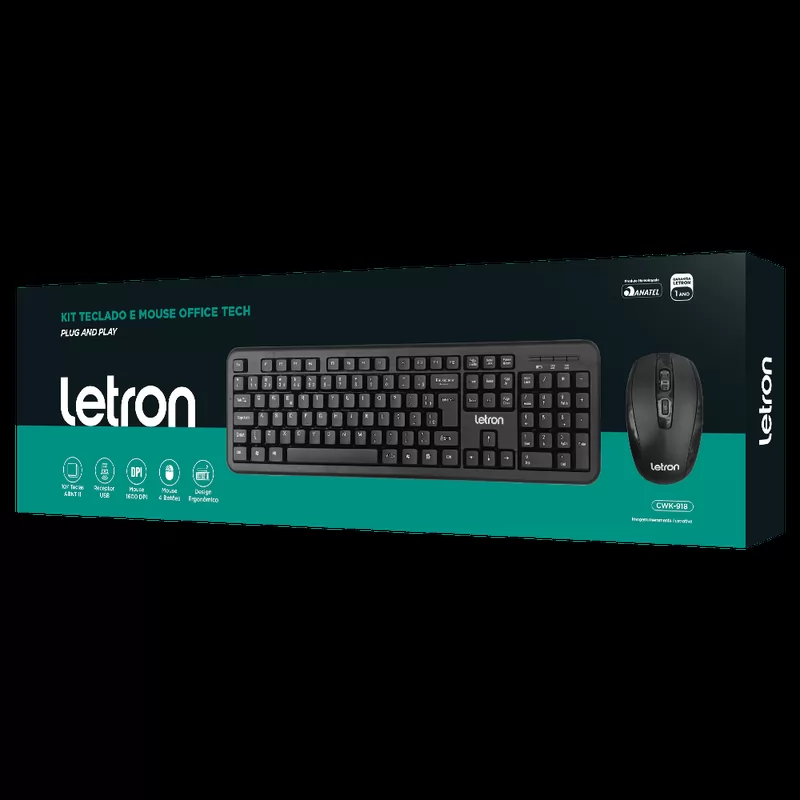 COMBO TECLADO E MOUSE SEM FIO PADRAO PLUS KM1913 - LETRON