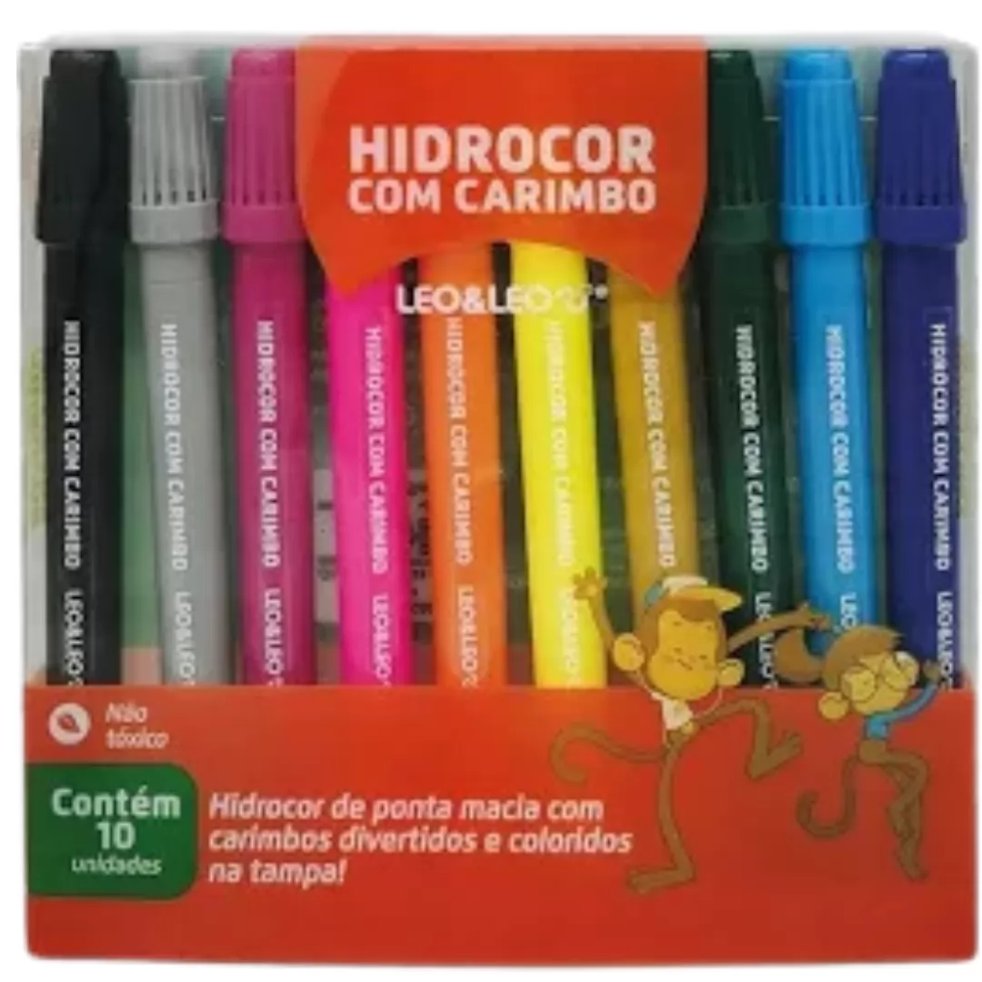 HIDROCOR E CARIMBO ESTOJO C/ 10 CORES LEO&LEO