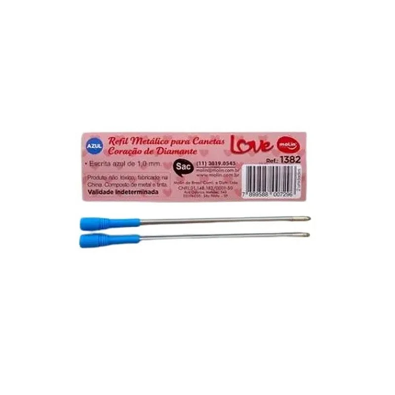 CARGA REFIL METAL DE CANETA CORACAO DE DIAMANTE AZUL-MOLIN