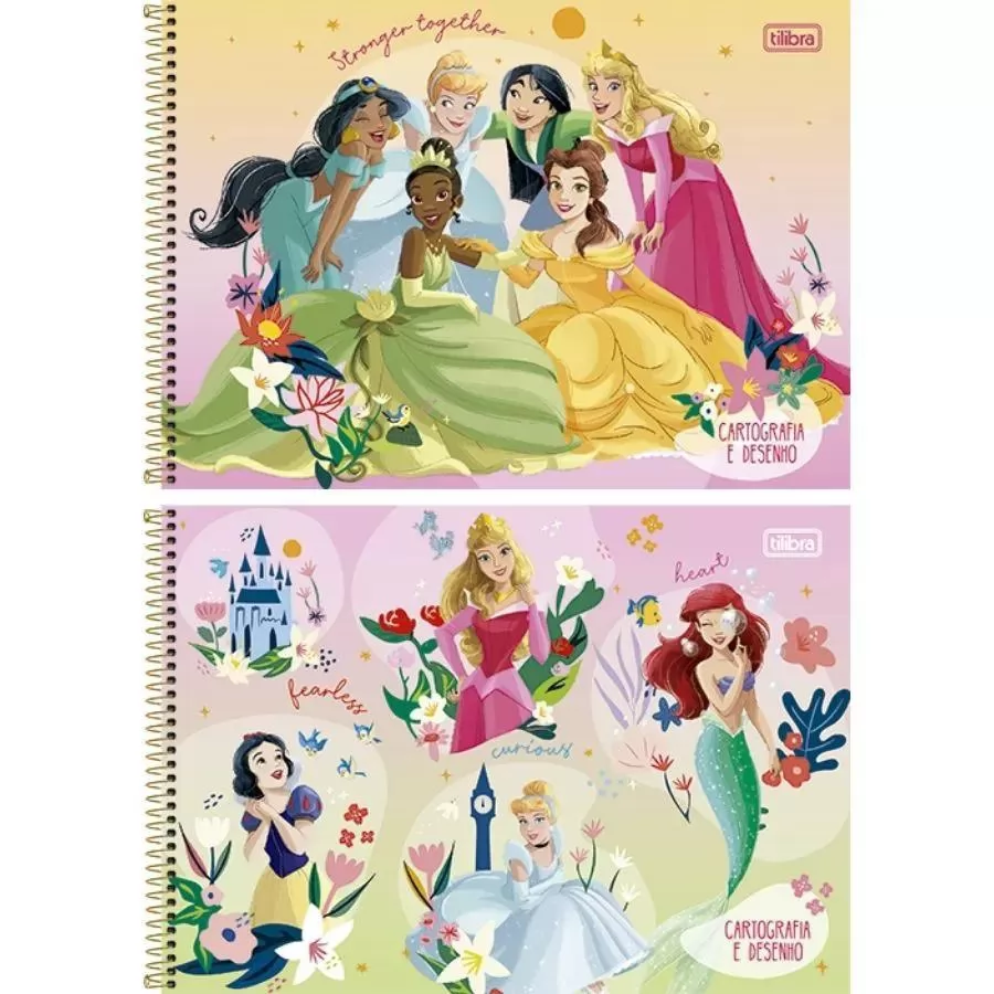 CADERNO ESPIRAL CARTOGRAFIA E DESENHO PRINCESAS 80F - TILIBRA
