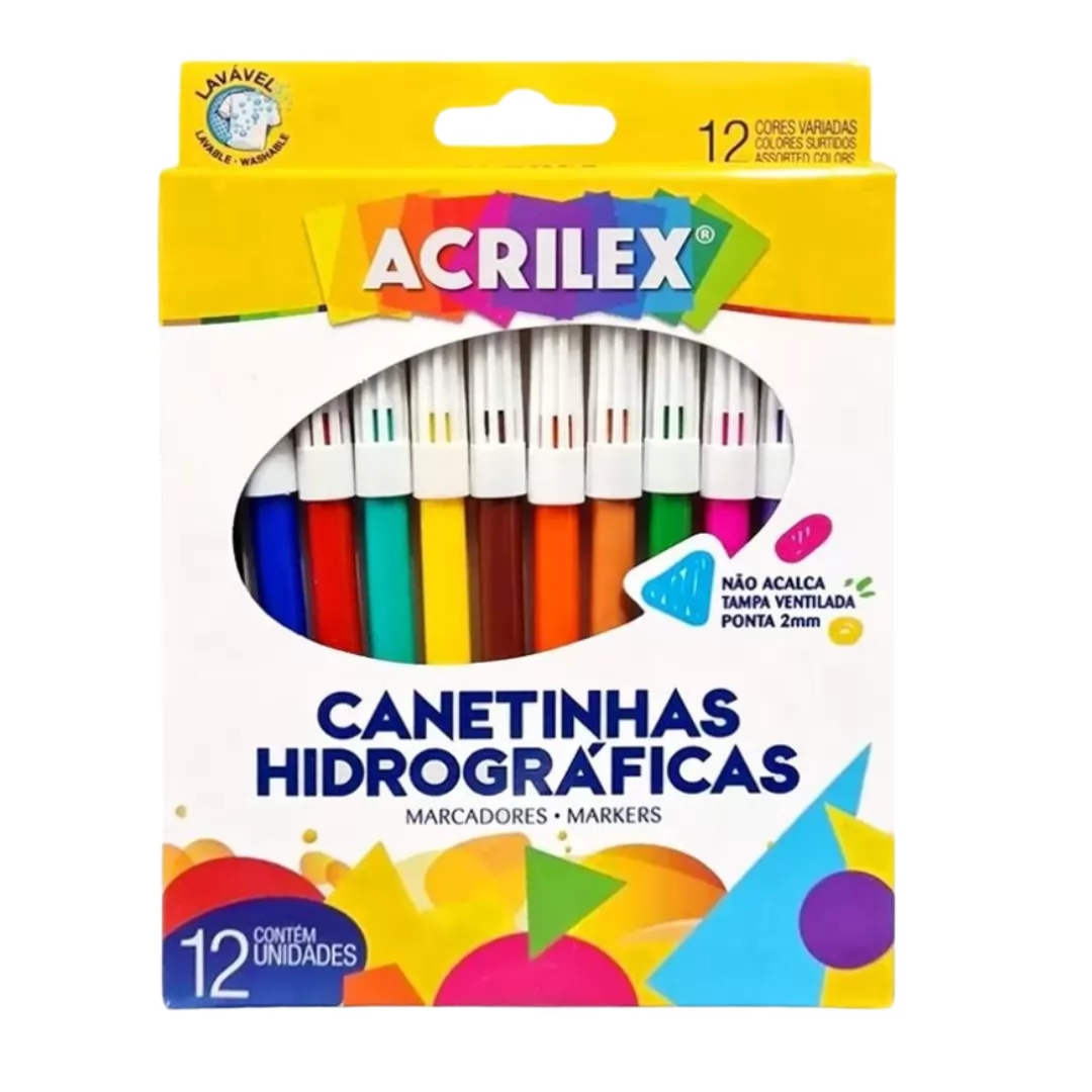 CANETINHAS HIDROGRAFICAS 12 CORES- ACRILEX