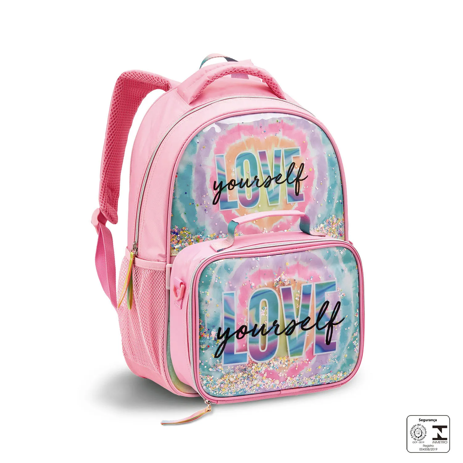 KIT MOCHILA INFANTIL FEMININA LOVE YOURSELF C/ LANCHEIRA- SEANITE