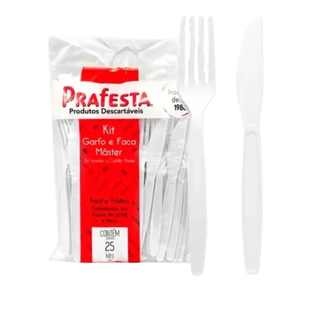KIT GARFO E FACA CHURRASCO 10 UNI BRANCO - PRAFESTA