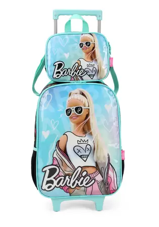 KIT MOCHILA COM RODAS E LANCHEIRA BARBIE VERDE