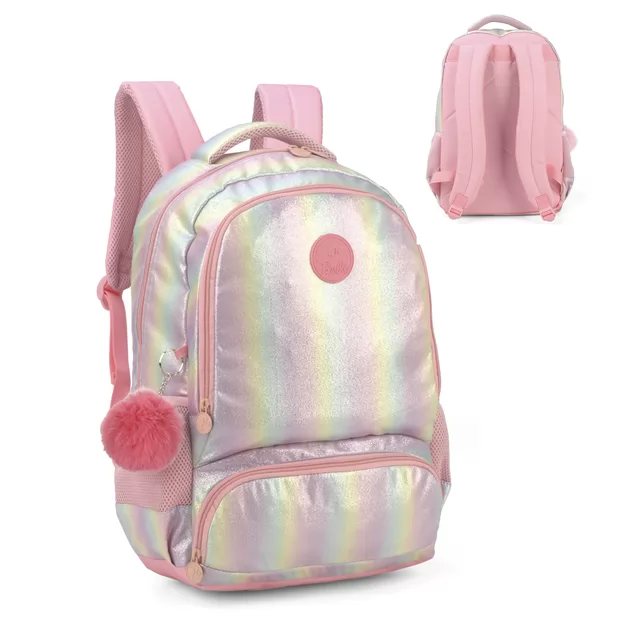 MOCHILA BARBIE GLITER ROSA POMPOM LUXCEL