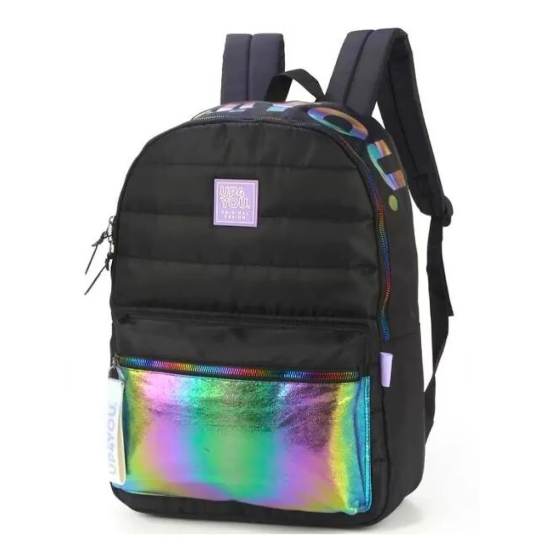 MOCHILA DE COSTA HOLOGRÁFICA PRETO- LUXCEL