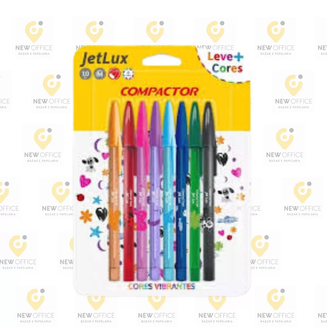 CANETAS ESFEROGRAFICAS KIT C/ 8 CORES JET LUX - COMPACTOR