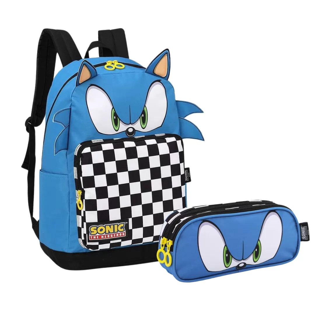 KIT MOCHILA DE COSTAS C/ESTOJO SONIC PRETO - LUXCEL