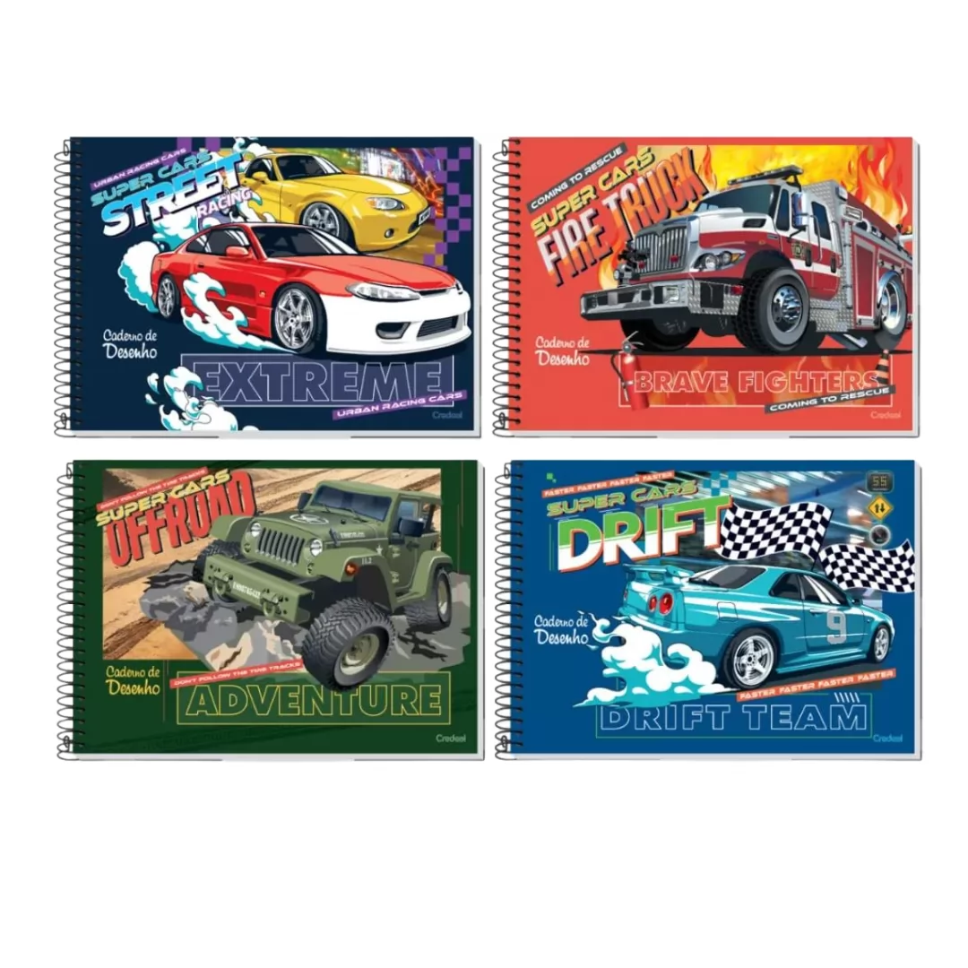 CADERNO DESENHO UNIVERSITÁRIO 80 FLS MEIA PAUTA SUPER CARS- CREDEAL