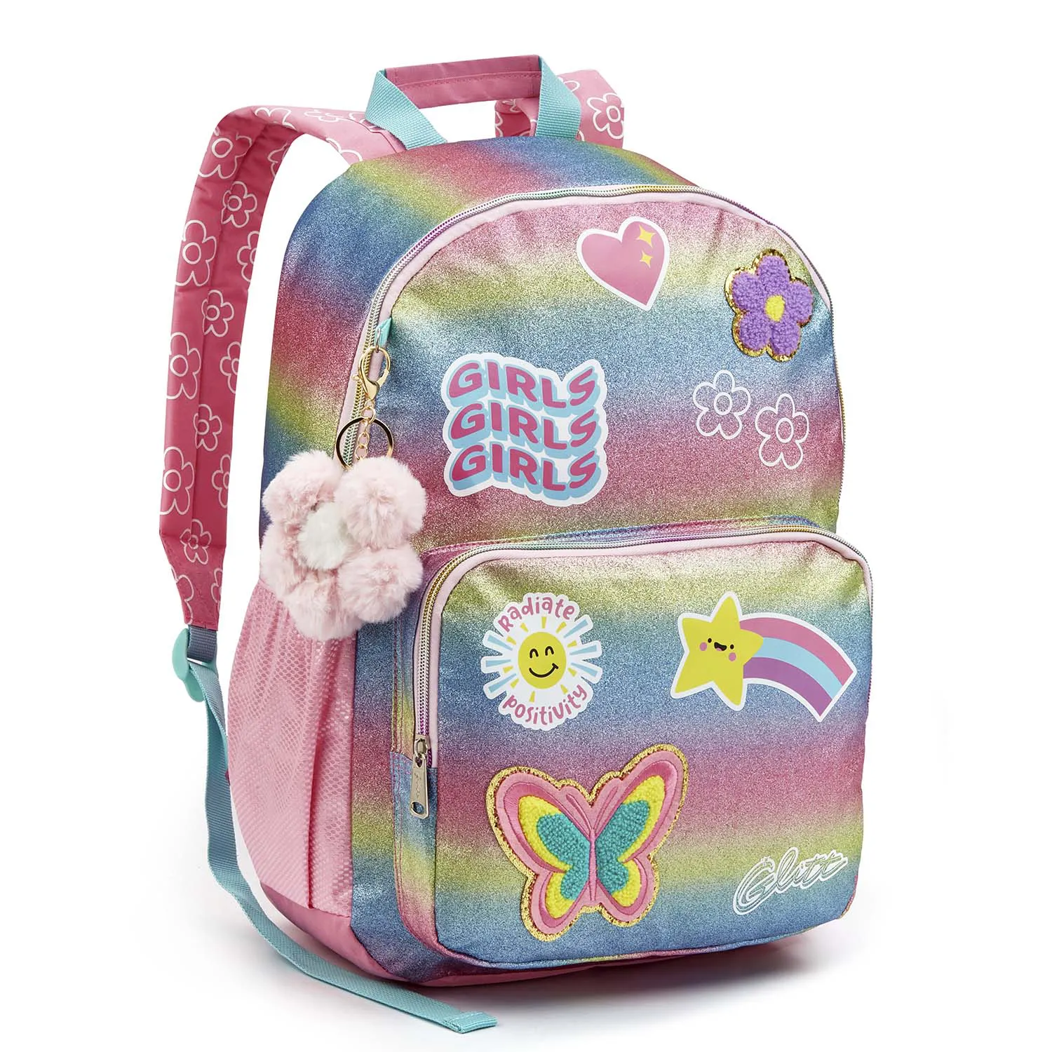 MOCHILA DE COSTA JUVENIL FEMININA ARCO-ÍRIS GLITTER- SEANITE