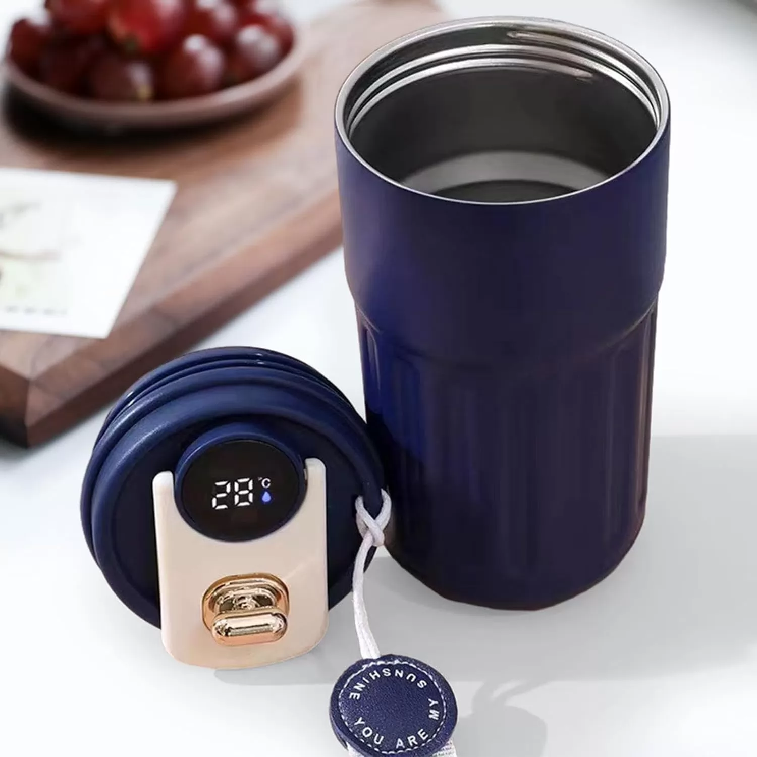 COPO TERMICO AZUL DISPLAY C/ TEMPERATURA 450ML AÇO INOX 8CM X 8CM X 17CM- WEEZE