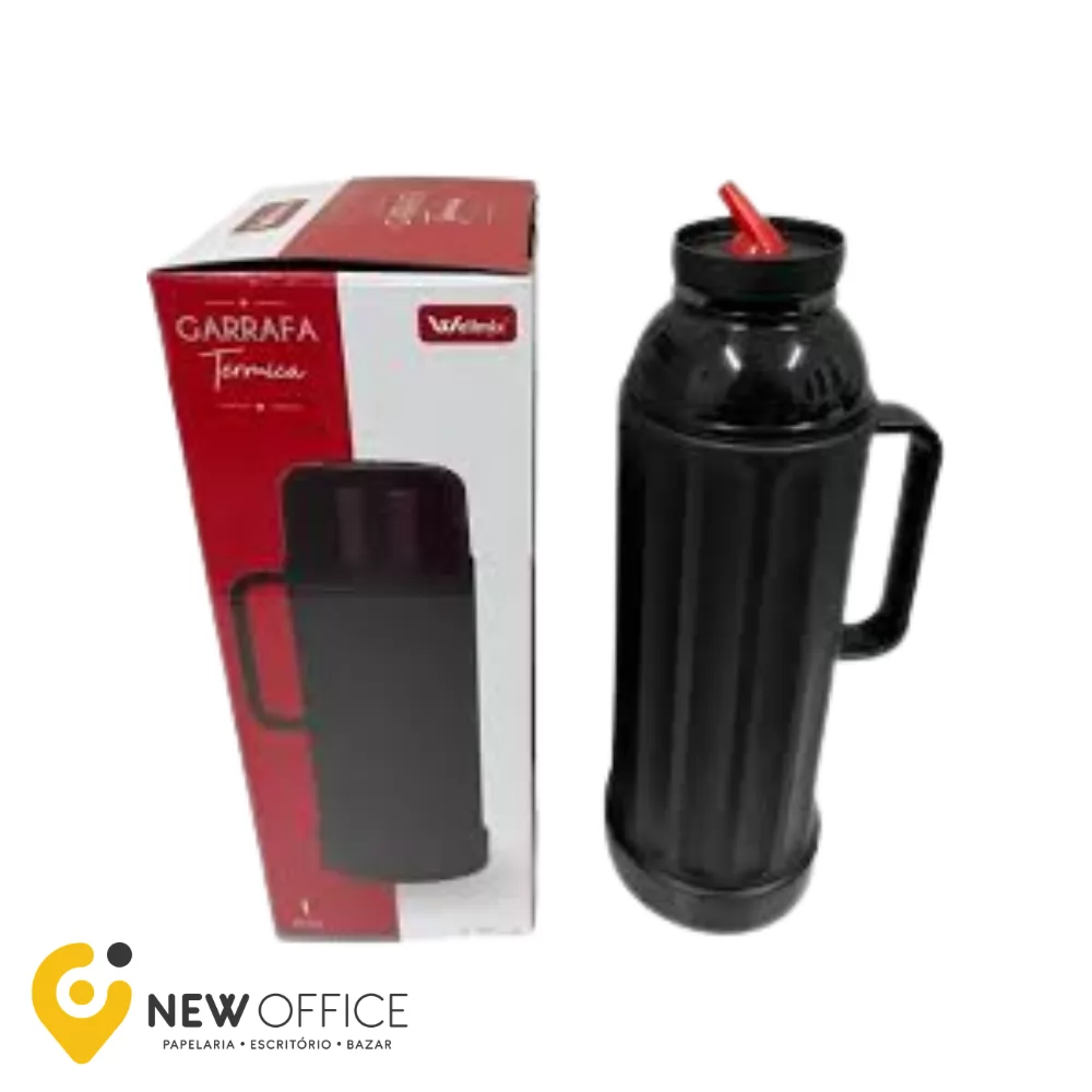 GARRAFA TERMICA COM TRAVA DE SILICONE PRETO 1L - WELLMIX