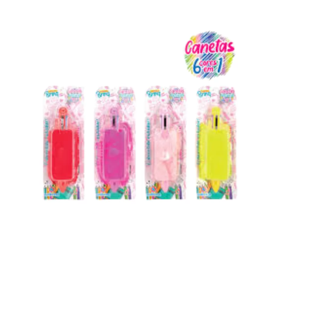 CANETA PELÚCIA MULTICOLORIDA 6X1 - POLIBRINQ