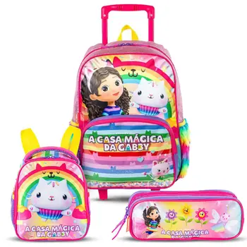KIT MOCHILA DE RODINHA+ LANCHEIRA+ ESTOJO GABBY Y COLORIDO- SESTINI