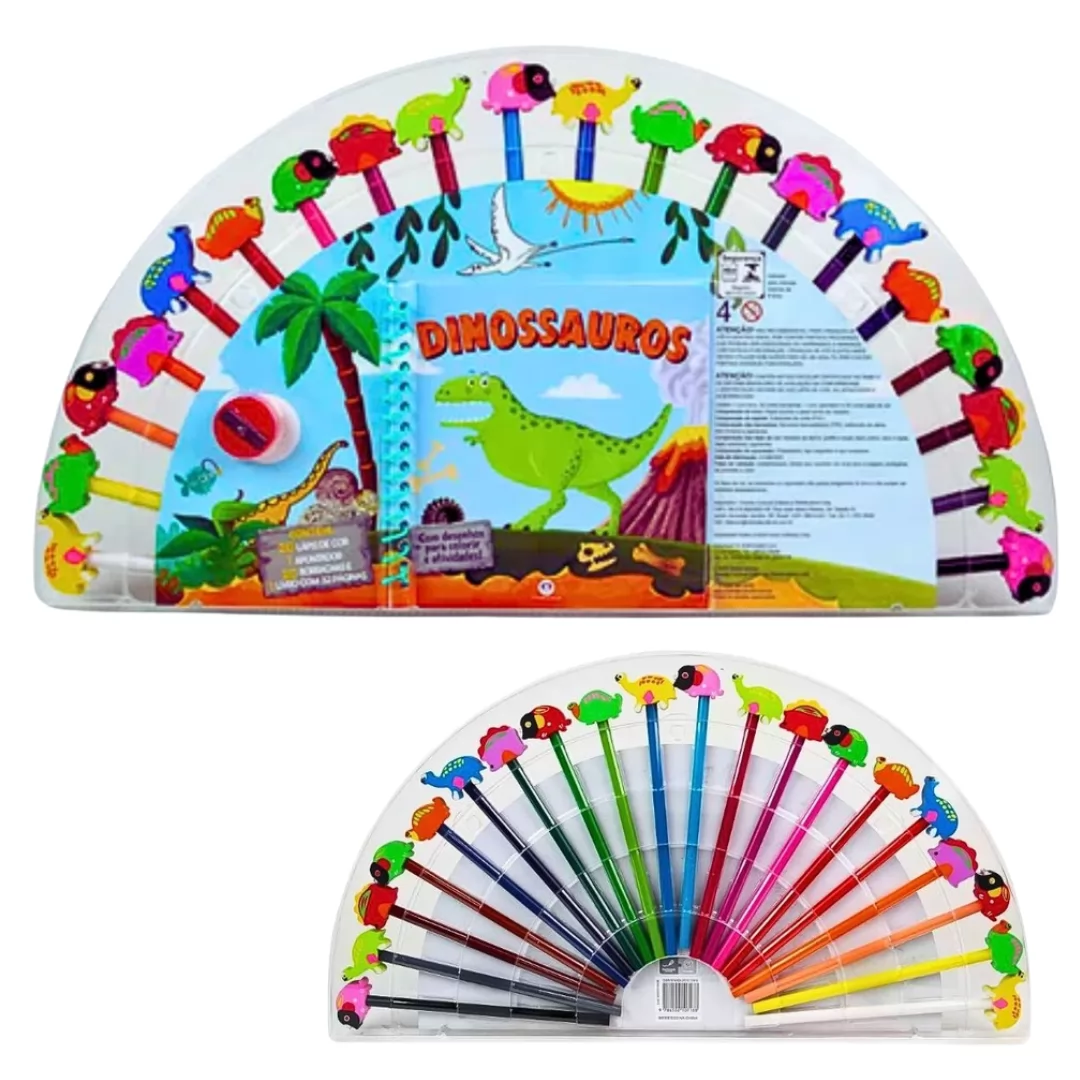 KIT DINOSSAUROS 20 LÁPIS DE COR+1 APONTADOR+20 BORRACHAS+ 1 LIVRO C/ 32 PAG- CIRANDA CULTURAL