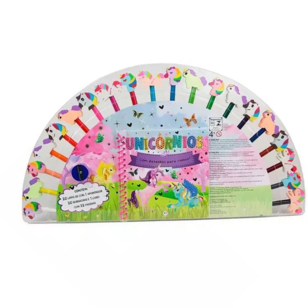 KIT UNICORNIOS 20 LÁPIS DE COR+1 APONTADOR+20 BORRACHAS+ 1 LIVRO C/ 32 PAG- CIRANDA CULTURAL