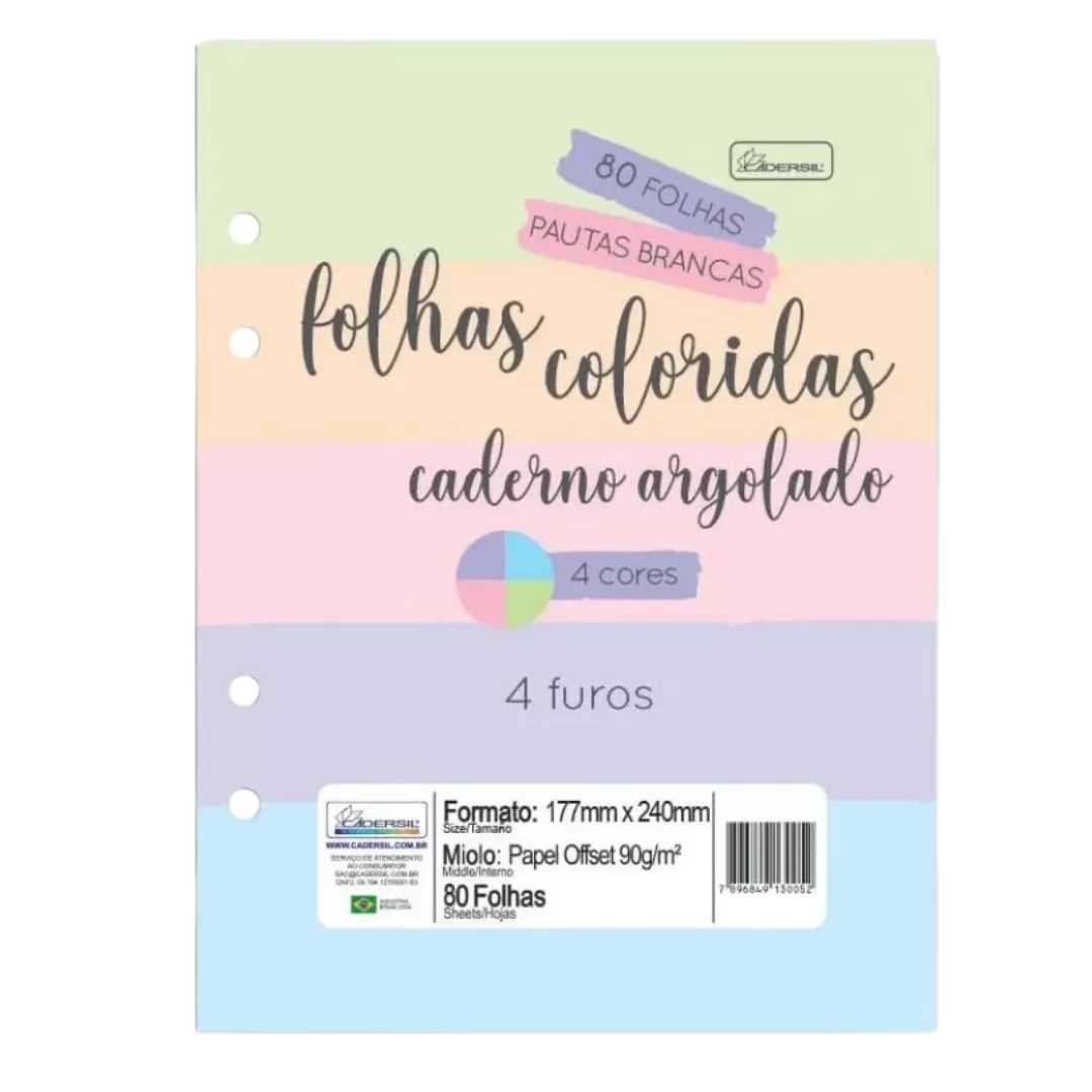 BLOCO REFIL CADERNO COLEGIAL ARGOLADO 80FLS PASTEL- CADERSIL