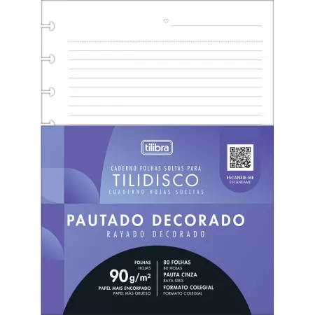 BLOCO FICHÁRIO COLEGE TILIDISCO RAYADO DECORADO 90GRS 80 FOLHAS - TILIBRA