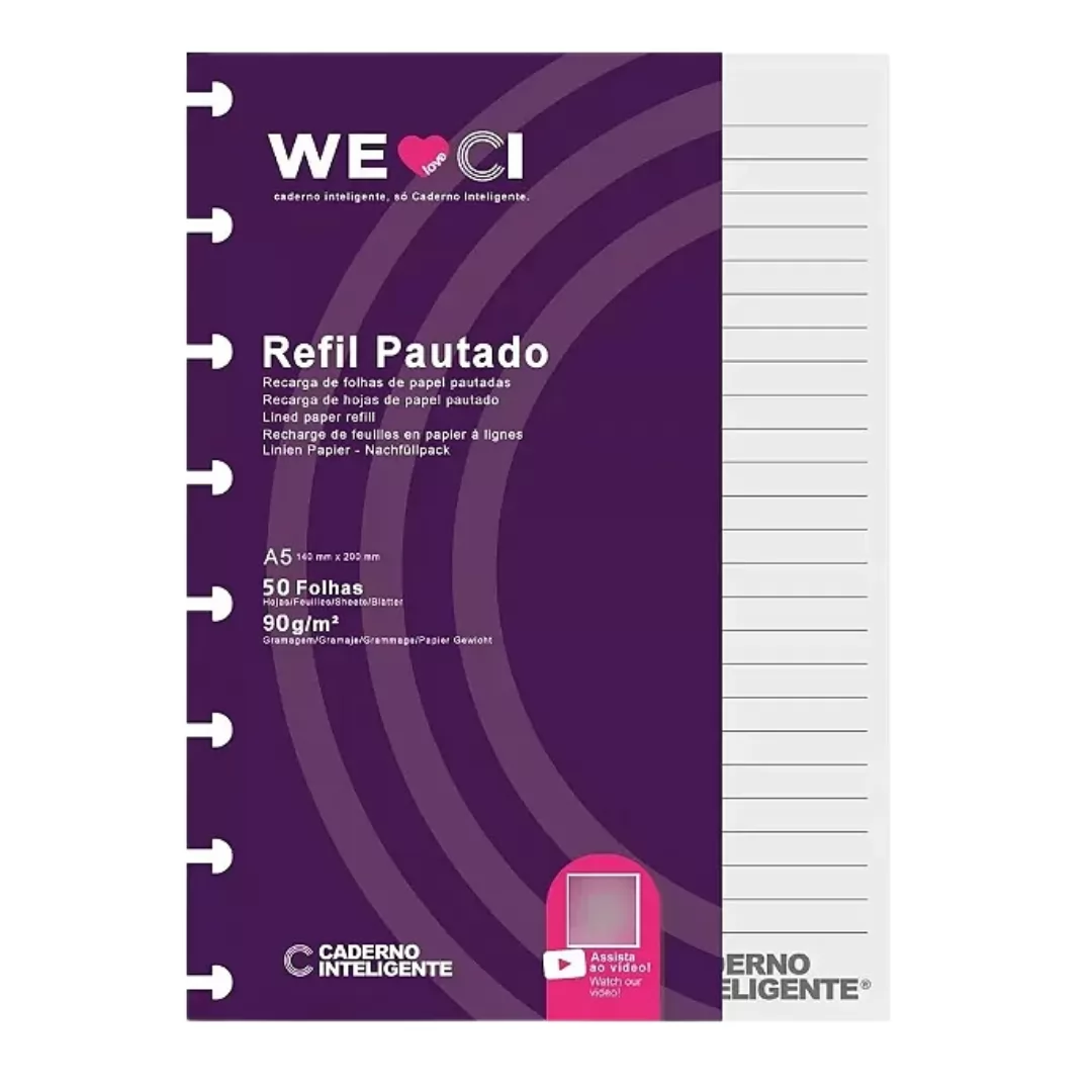 REFIL PAUTADO 50 FOLHAS  A5 90G- CADERNO INTELIGENTE