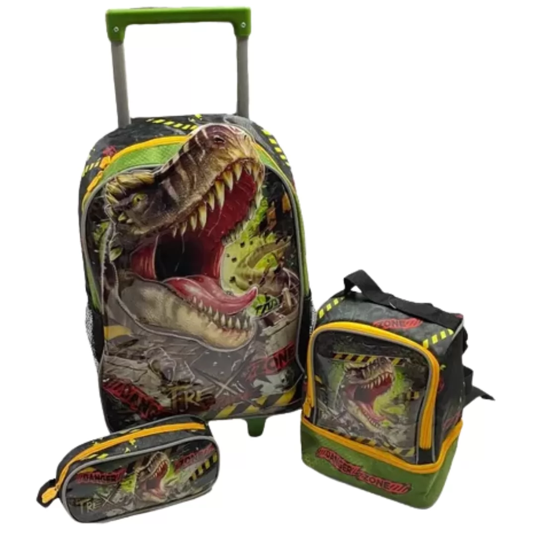 KIT MOCHILA DE RODINHA DINO DANGER+ESTOJO+LANCHEIRA-CLIO