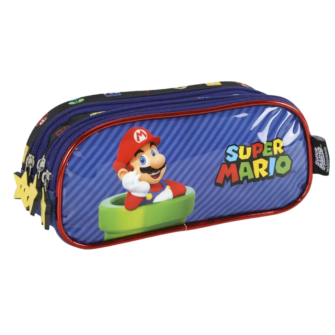 ESTOJO 3 ZIPER SUPER MARIO AZUL- LUXCEL