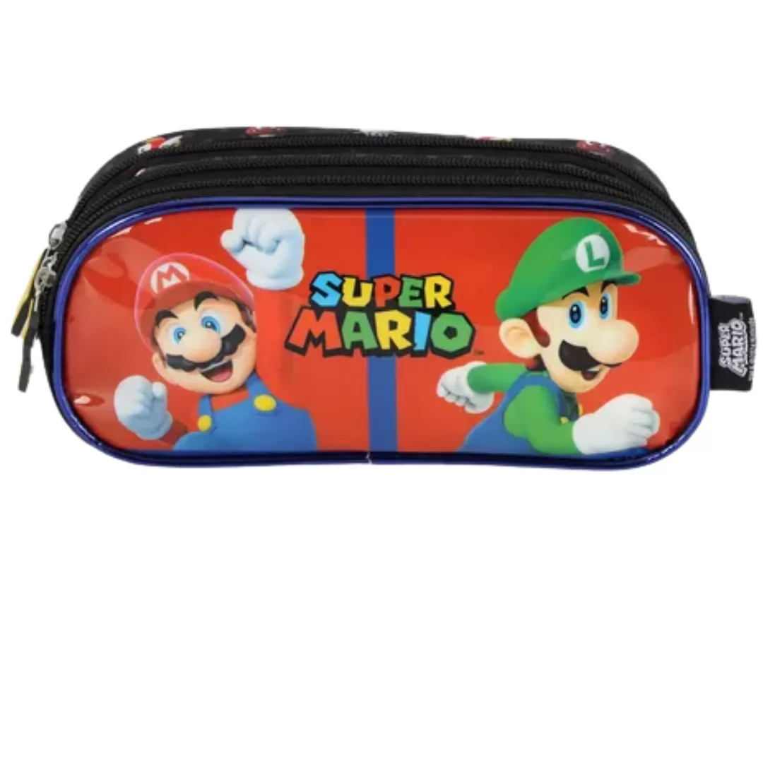 ESTOJO 3 ZIPER SUPER MARIO VERMELHO- LUXCEL
