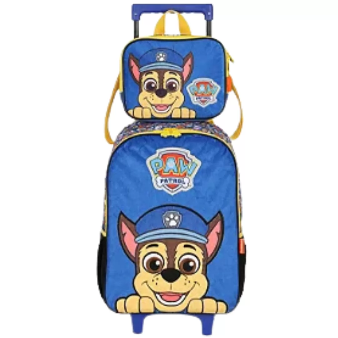 KIT MOCHILA RODINHA + LANCHEIRA PATRULHA CANINA AZUL - LUXCEL
