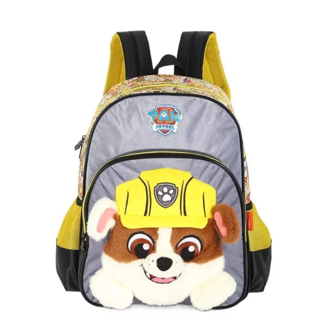 KIT MOCHILA DE COSTA+ ESTOJO 3 ZÍPERS PATRULHA CANINA RUBBLE AMARELO - LUXCEL