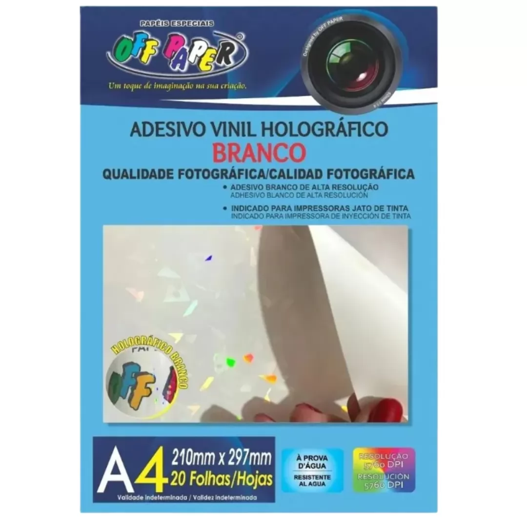 ADESIVO VINIL HOLOGRAFICO BRANCO A4 FOLHA AVULSO