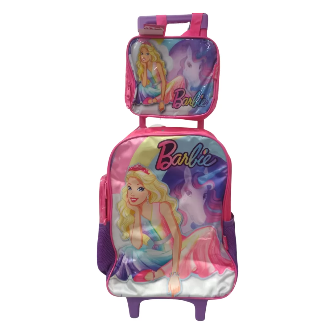 KIT MOCHILAS DE RODINHAS + LANCHEIRA + ESTOJO PINK BARBIE - LUXCEL UN