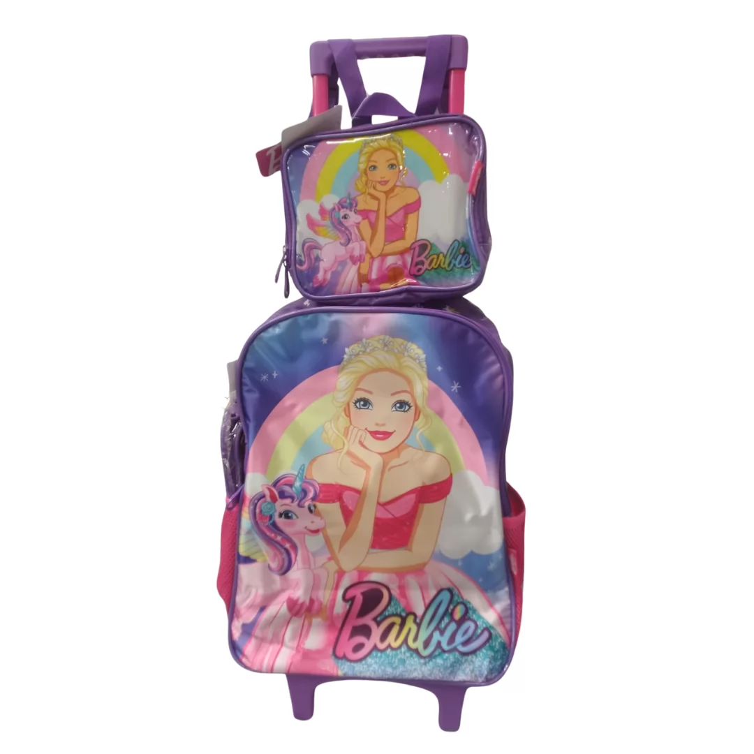 KIT MOCHILA DE RODINHAS + LANCHEIRA + ESTOJO VIOLETA BARBIE - LUXCEL