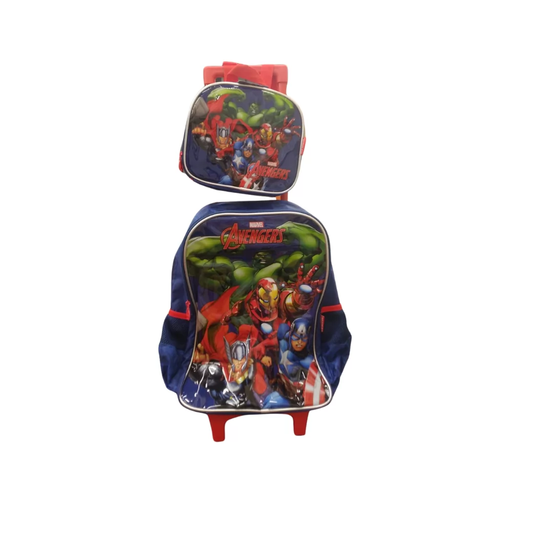 KIT MOCHILA DE RODINHAS C/ LANCHEIRA  AZUL MARVEL - LUXCEL