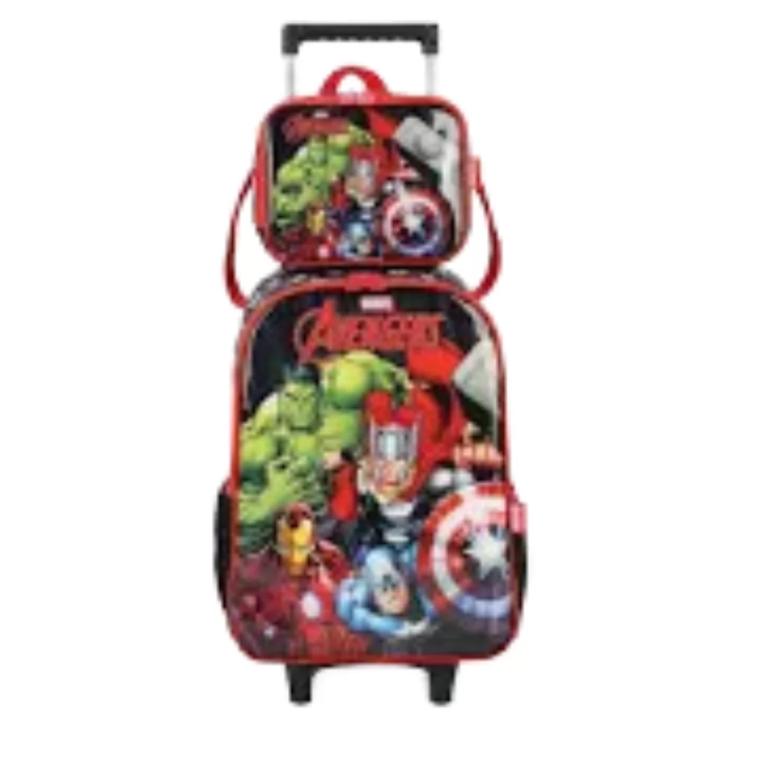 KIT MOCHILA DE RODINHAS  C/ LANCHEIRA PRETO MARVEL - LUXCEL